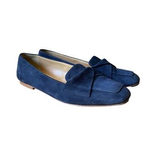 Talbots Stella Flats Suede Leather Loafers Twist Detail Navy Blue 7.5 Square Toe